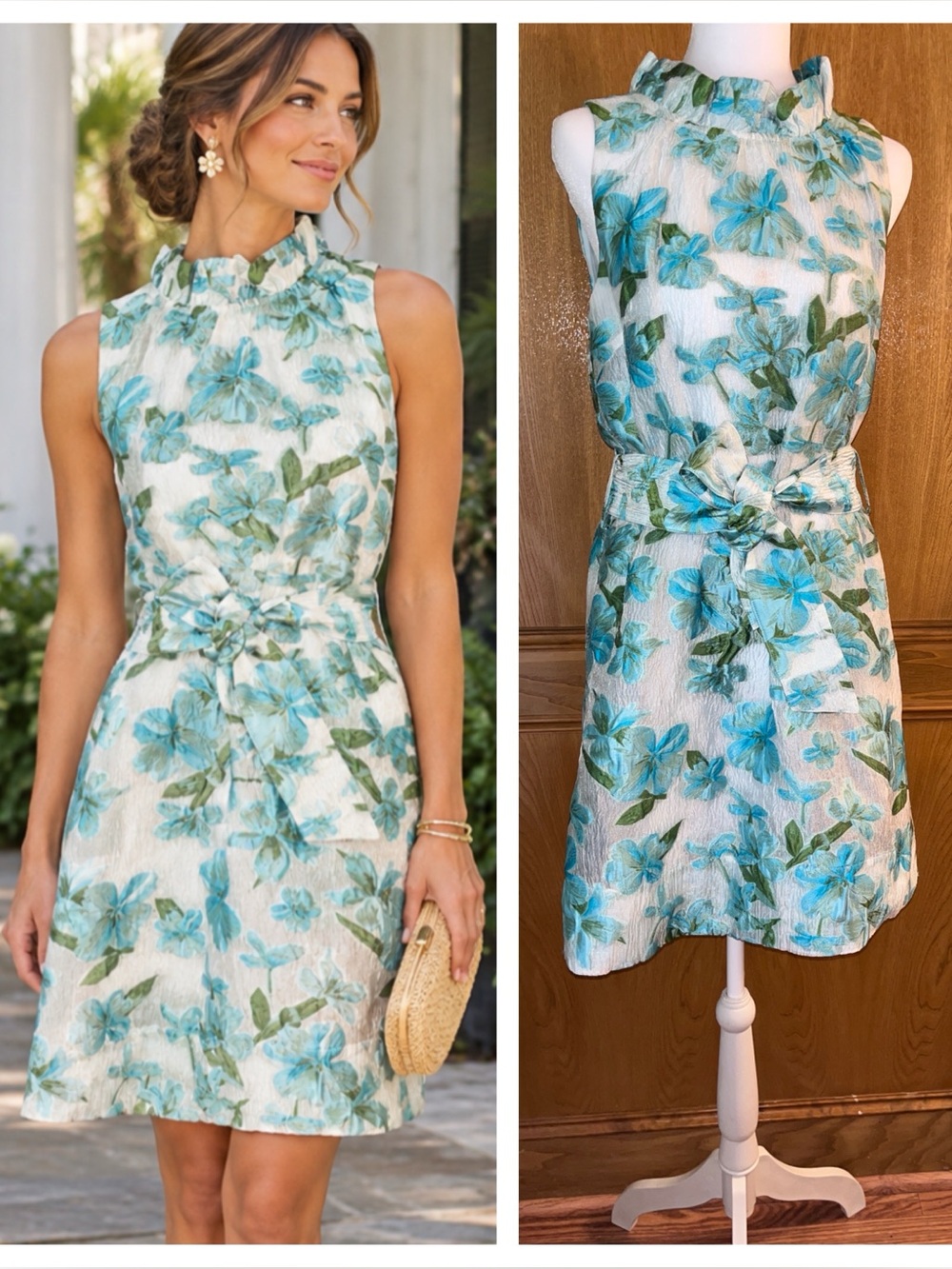 Sz S/M Abbey Glass The Betty Blue Floral Sleeveless Dress